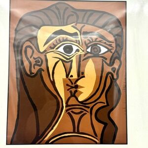 Pablo Picasso Art Print Paper Board Cubism Vintage Brown Head Of‎ A Woman 1962